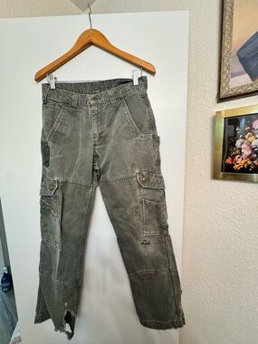 Carhartt Washed Olive Cargo Pants with Distressed Hem 30x30